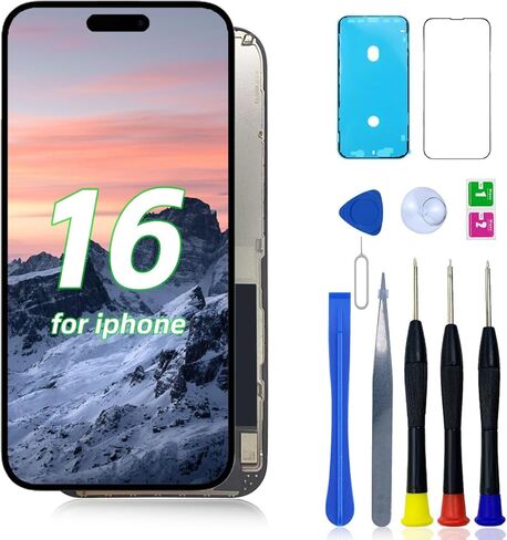 شاشة LCD بديلة لهاتف iPhone 16 مقاس 6.1 بوصة (موديل A3287، A3081، A3286، A3288) مجموعة أدوات إصلاح رقمية لشاشة تعمل باللمس ثلاثية الأبعاد مع مجموعة أدوات in Kuwait