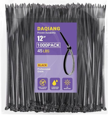12 Inch Zip Ties (100 Pack) - 45 lb Tensile Strength, Black Self-Locking Nylon Cable Ties for Indoor & Outdoor Use in Saudi Arabia