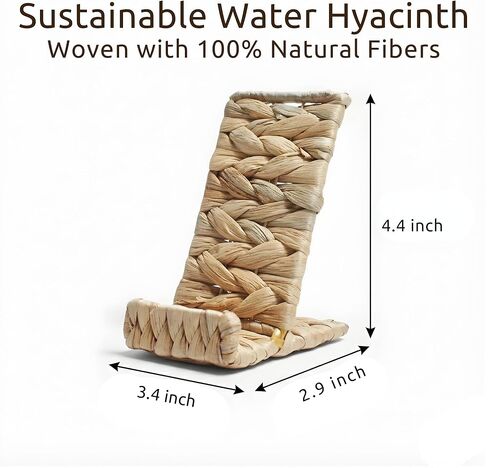 Hylara Handwoven Wicker Phone Stand for Desk - Natural Water Hyacinth Cell Phone Holder, Boho Desk Decor & Accessories, Universal Woven Stand for Home Office, Kitchen, and Nightstand in Saudi Arabia