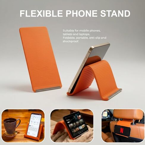 Phone Stand for Desk, Silicone Flexible Phone Holder for All Mobile Devices, Portable Cell Phone Stand for Travel, Home, Car, Airplane, Treadmill, iPad, Tablet, Orange in Saudi Arabia