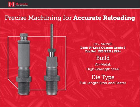 Hornady Custom Grade New Dimension 2-Die Set, 223 REM (.224) (546228) - Caliber Specific Reloading Equipment for Handloaders with Full Length Sizer Die, Seating Die, Sure-Loc Rings, & Storage Box in Saudi Arabia