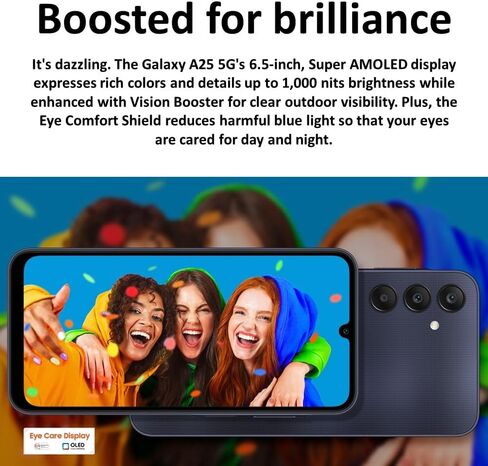 Samsung Galaxy A25 5G ثنائي الشريحة، 128 جيجابايت، أزرق أسود - مفتوح (GSM فقط) (الإصدار الدولي) (متجدد) in Saudi Arabia