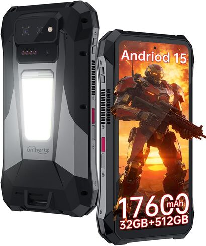 Tank X 5G Rugged Smartphone,Android 15 Mobile Phones with 220 Lumens Projector,32GB RAM+512GB ROM,6.78’’ LCD Screen,17600mAh Battery Cell Phone Unlocked, 1200LM Camping Light/IP68/GPS in Saudi Arabia