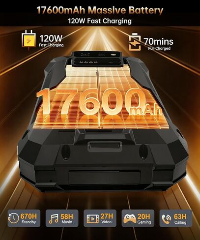 Tank X 5G Rugged Smartphone,Android 15 Mobile Phones with 220 Lumens Projector,32GB RAM+512GB ROM,6.78’’ LCD Screen,17600mAh Battery Cell Phone Unlocked, 1200LM Camping Light/IP68/GPS in Saudi Arabia