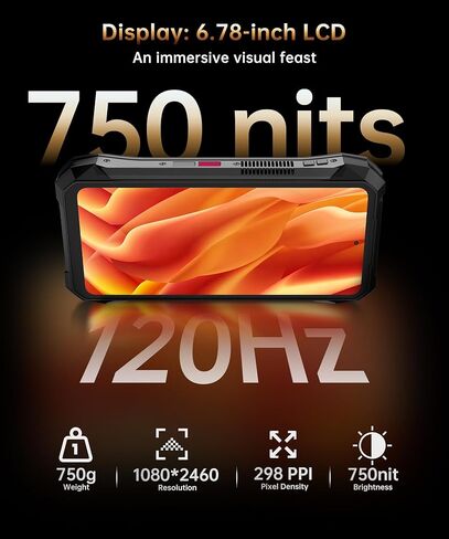 Tank X 5G Rugged Smartphone,Android 15 Mobile Phones with 220 Lumens Projector,32GB RAM+512GB ROM,6.78’’ LCD Screen,17600mAh Battery Cell Phone Unlocked, 1200LM Camping Light/IP68/GPS in Saudi Arabia