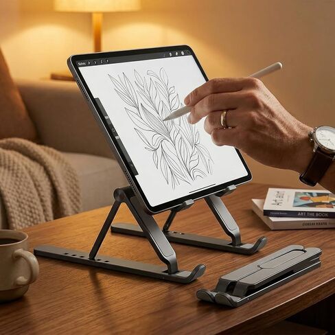 Adjustable Laptop Stand Aluminum Laptop Riser for Desk, Foldable & Portable Computer Stand, All 10-17.3" Laptops - Black in Saudi Arabia