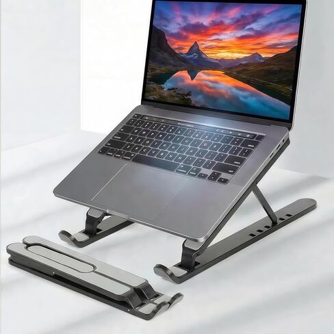 Adjustable Laptop Stand Aluminum Laptop Riser for Desk, Foldable & Portable Computer Stand, All 10-17.3" Laptops - Black in Saudi Arabia