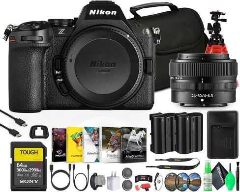 كاميرا نيكون Z5 II بدون مرآة مع عدسة NIKKOR Z مقاس 24-50 مم f/4-6.3 | إطار كامل، فيديو بدقة 4K UHD، التثبيت (2018) + بطاقة سعة 64 جيجابايت + بطارية EN-EL15C + برنامج صور + حقيبة كاميرا + المزيد in Kuwait