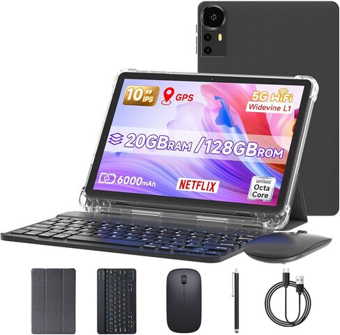 كمبيوتر لوحي DIGITHINK بسعة 128 جيجابايت، 10 بوصات Android 15.0، أجهزة Android اللوحية، DDR4 4GB RAM+16GB ممتد 20GB ROM 128GB ذاكرة 2MP+8MP كاميرا مزدوجة، 2.4G+5G WiFi، بلوتوث 1 تيرابايت توسيع 10.1 بوصة IPS Tab (أسود) in Saudi Arabia