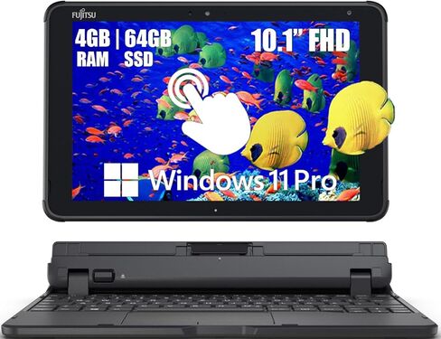 Fujitsu Tablet Q5010 Touchscreen Laptop, 10.1-inch FHD Windows Tablet, Intel Celeron N4020, 4GB RAM, 64GB SSD, 2 Camera, Type-C, Japanese Keyboard, Windows 11 Pro (Renewed) in Saudi Arabia