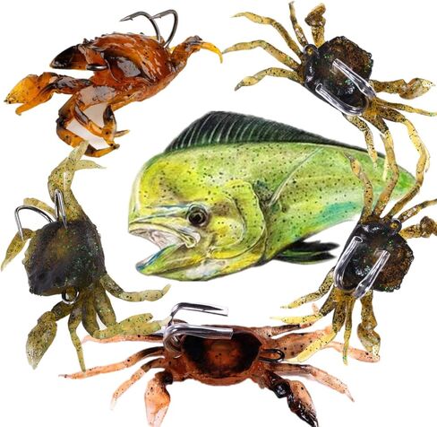 5 Pcs 3 Colors Simulation Fishing Lures Baits, 3D Simulated Crab Soft Bait Kit, Built-in Lead Blocks Sinking Slowly Fishing Bait for Freshwater, Saltwater NEW in Saudi Arabia