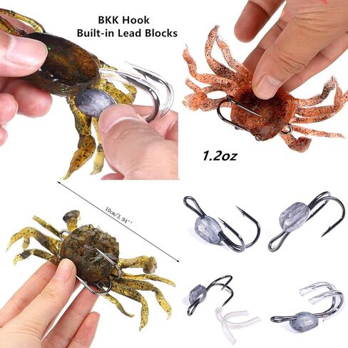 5 Pcs 3 Colors Simulation Fishing Lures Baits, 3D Simulated Crab Soft Bait Kit, Built-in Lead Blocks Sinking Slowly Fishing Bait for Freshwater, Saltwater NEW in Saudi Arabia