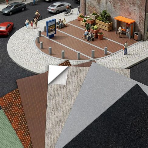 WARDTREE 6 PCS Village Assectories Roads and Streets Snow Mat Road Brick Brick Frick for Landscape ، و Self Leading Paper Diorama Supplies for Miniature Scenery Model (Black) in Saudi Arabia