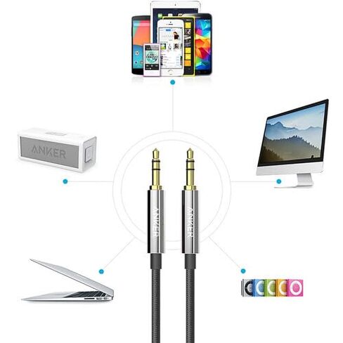 كابل صوت Anker Powerline 3.5 ملم بطول 4 أقدام، سلك Aux ممتاز مع موصلات مطلية بالذهب، كابل ستيريو متين مقاوم للتشابك للسيارة وسماعات الرأس ومكبرات الصوت والصوت المنزلي - عبوتان in Kuwait