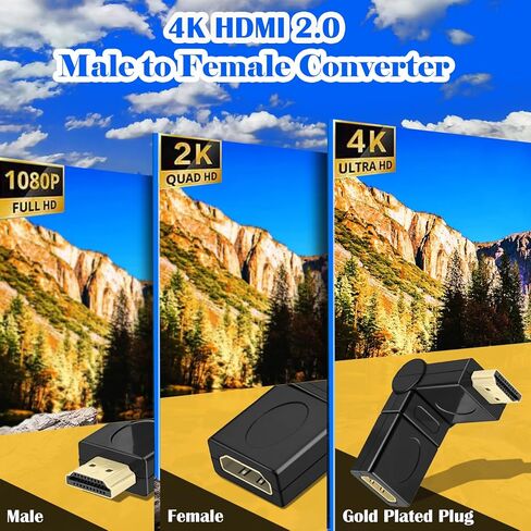 2 حزمة محول HDMI 90 زاوية 4K HDMI 2.0 ذكر إلى أنثى محول، موصل محول الزاوية اليمنى يدعم دوران قابل للتعديل 360 درجة، لأجهزة PS5، Xbox، الكمبيوتر الشخصي، الشاشة، التلفزيون، جهاز العرض in Saudi Arabia