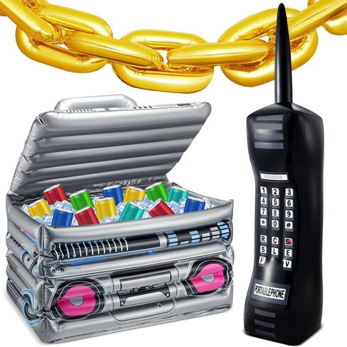 Cunhill 22 Pcs 80s 90s Party Decorations Include Inflatable Boom Box Beverage Cooler, Inflatable Mobile Phone and 20 Gold Foil Chain Balloons for Hip Hop Theme Supplies Cosplay Props in Saudi Arabia