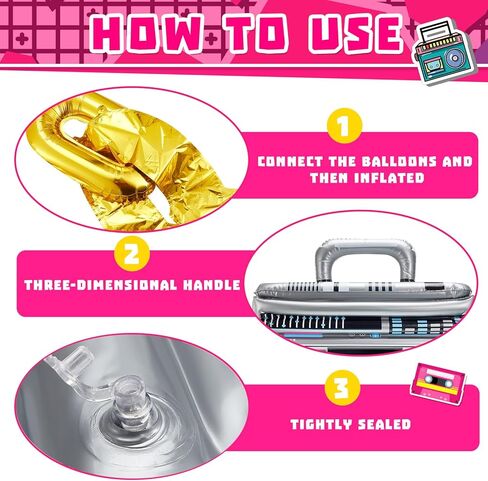 Cunhill 22 Pcs 80s 90s Party Decorations Include Inflatable Boom Box Beverage Cooler, Inflatable Mobile Phone and 20 Gold Foil Chain Balloons for Hip Hop Theme Supplies Cosplay Props in Saudi Arabia