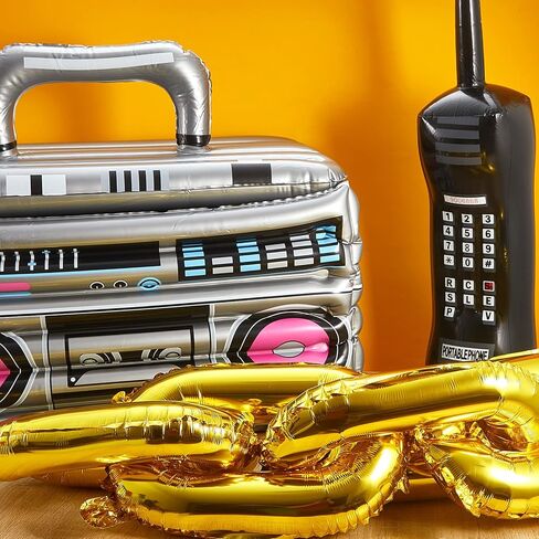 Cunhill 22 Pcs 80s 90s Party Decorations Include Inflatable Boom Box Beverage Cooler, Inflatable Mobile Phone and 20 Gold Foil Chain Balloons for Hip Hop Theme Supplies Cosplay Props in Saudi Arabia