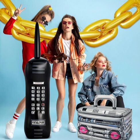 Cunhill 22 Pcs 80s 90s Party Decorations Include Inflatable Boom Box Beverage Cooler, Inflatable Mobile Phone and 20 Gold Foil Chain Balloons for Hip Hop Theme Supplies Cosplay Props in Saudi Arabia