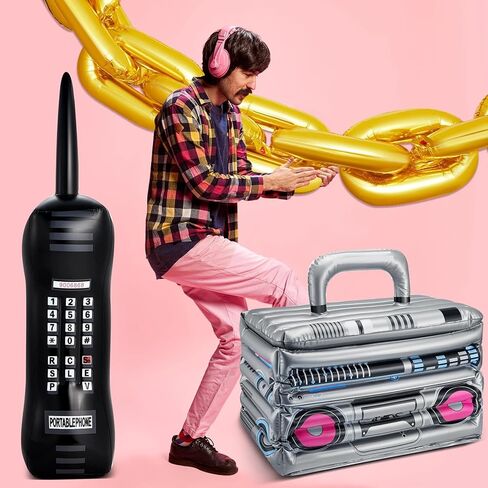 Cunhill 22 Pcs 80s 90s Party Decorations Include Inflatable Boom Box Beverage Cooler, Inflatable Mobile Phone and 20 Gold Foil Chain Balloons for Hip Hop Theme Supplies Cosplay Props in Saudi Arabia