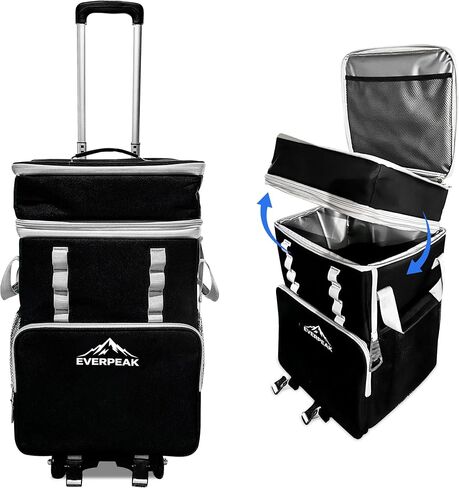 72-Can Large Collapsible Soft Cooler with Wheels, Insulated Leakproof Cooler Bag with Handle, Removable Lunch Box Top, All-Terrain Wheels, Portable Cooler for Beach, Camping, Picnic, Travel in Saudi Arabia