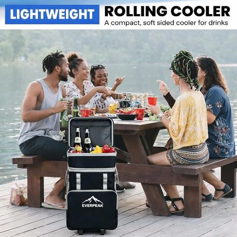 72-Can Large Collapsible Soft Cooler with Wheels, Insulated Leakproof Cooler Bag with Handle, Removable Lunch Box Top, All-Terrain Wheels, Portable Cooler for Beach, Camping, Picnic, Travel in Saudi Arabia