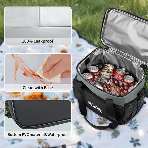 Cooler Bag, 16L+5L Insulated Lunch Box, Double Cooler Bag with Adjustable Shoulder Strap for Men & Women, Leakproof Lunch Cooler Ideal for Work Picnic Travel Shifts Daytrip (Grey) in Saudi Arabia