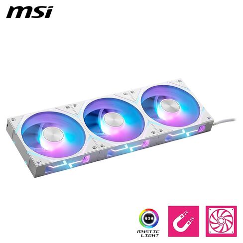 MSI MPG EZ120R ARGB WHITE-3W Fan - 120mm ARGB Fan, Patented Magnetic Connector Block, Daisy-Chain Connection, Fluid Dynamic Bearing + Extra nut Fixing, Fan hub, Reverse Fan Blade, 3 Packs in Saudi Arabia