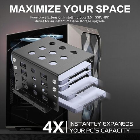 YAODHAOD 2.5 HDD Mounting Rack, Aluminum Hard Drive Storage Bracket, Mount 4 x 2.5 Inch SSD/HDD into 3.5 Inch Drive Bay ,State Drive Hard Disk Cage for PC, Server, NAS Cooling - 1PCS in Saudi Arabia