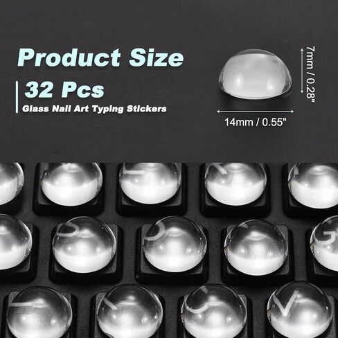 32Pcs Glass Nail Art Typing Sticker - Protective Adhesive Clear Glass Long Nail Keyboard Cover 3D Raised Keyboard Cover Skin, Clear in Saudi Arabia