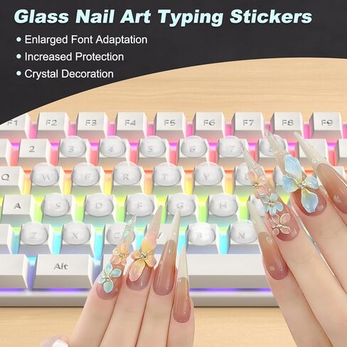 32Pcs Glass Nail Art Typing Sticker - Protective Adhesive Clear Glass Long Nail Keyboard Cover 3D Raised Keyboard Cover Skin, Clear in Saudi Arabia