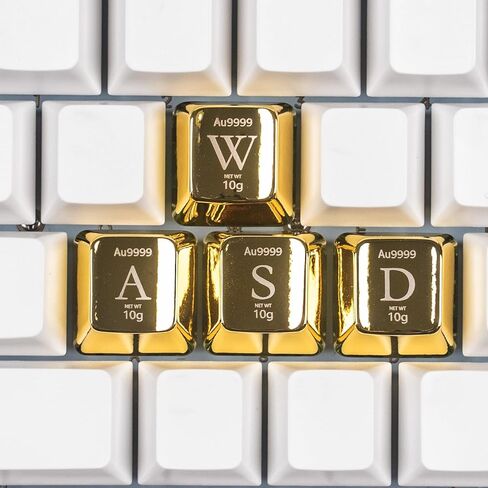 غطاء مفاتيح ذهبي من سبائك الزنك الحرفي للوحة المفاتيح الميكانيكية WASD معدني 4 مفاتيح، حجم 1U، ملف تعريف الكرز، غطاء مفاتيح مخصص يناسب MX Switch متوافق، تصميم زخرفي للألعاب والكتابة in Kuwait