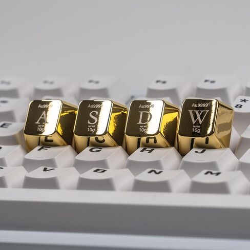 غطاء مفاتيح ذهبي من سبائك الزنك الحرفي للوحة المفاتيح الميكانيكية WASD معدني 4 مفاتيح، حجم 1U، ملف تعريف الكرز، غطاء مفاتيح مخصص يناسب MX Switch متوافق، تصميم زخرفي للألعاب والكتابة in Kuwait