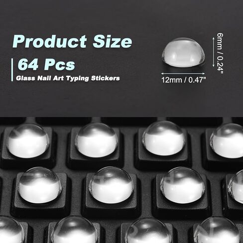 64Pcs Glass Nail Art Typing Stickers - Protective Adhesive Clear Glass Long Nail Keyboard Covers 3D Raised Keyboard Cover Skin, Clear in Saudi Arabia