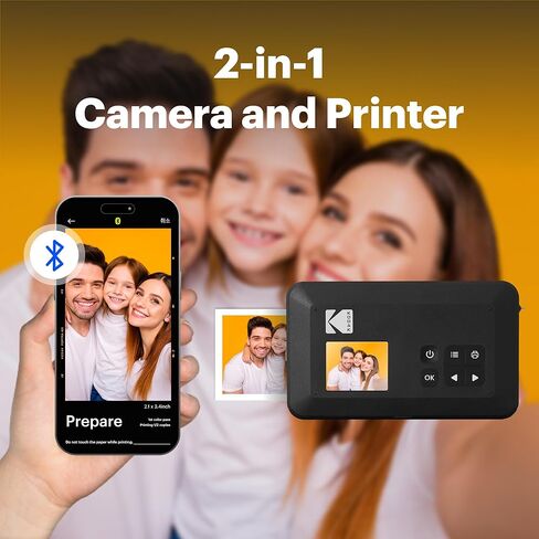 KODAK Mini Shot 2 Retro 2x3 بوصة كاميرا رقمية فورية وطابعة صور، 98 ورقة، كاميرا طباعة محمولة 2 في 1، طابعة بلوتوث للهواتف الذكية لأجهزة iPhone وAndroid، 4PASS Dye Sublimation، أبيض in Saudi Arabia