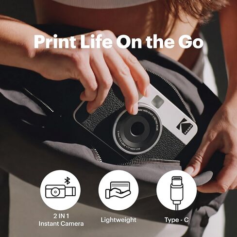 KODAK Mini Shot 2 Retro 2x3 بوصة كاميرا رقمية فورية وطابعة صور، 98 ورقة، كاميرا طباعة محمولة 2 في 1، طابعة بلوتوث للهواتف الذكية لأجهزة iPhone وAndroid، 4PASS Dye Sublimation، أبيض in Saudi Arabia