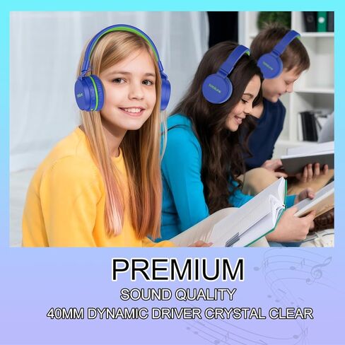 سماعات رأس بلوتوث للأطفال، سماعات رأس لاسلكية خفيفة الوزن للأطفال، حجم آمن 85/94 ديسيبل، وقت تشغيل 40 ساعة، شحن سريع، بلوتوث 5.3، فوق الأذن، ميكروفون مدمج لسماعات الأطفال الصغار للمدرسة/الكمبيوتر اللوحي/السفر (أزرق) in Kuwait