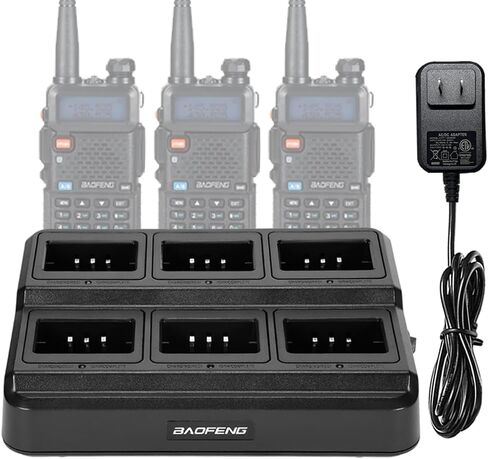 قاعدة شاحن Baofeng UV-5R بستة اتجاهات، محطة شحن متعددة الوحدات لجهاز Walkie Talkie UV-5R UV-5G GT-5R وبطارية (عبوة واحدة) in Kuwait