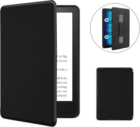 MOROCK Magnetic Back Shell Case for 6.8" Kindle Paperwhite and Paperwhite Signature Edition (11th Generation, 2021), Slim Lightweight PU Leather Cover with Hand Strap, Auto Sleep/Wake, Black in Saudi Arabia