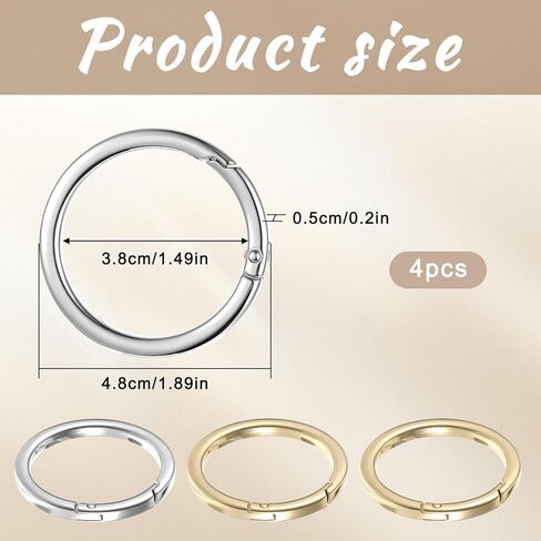 4Pcs 2 Inch Metal O Ring Key Ring Clip, Large Key Rings Round Carabiner Keysring Clip Flat Spring O-Ring for Purse Strap, Handbag, Key Chain Hooks Accessoriess, (Gold & Silver) in Saudi Arabia