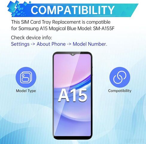 Sim Card Tray Replacement for Samsung Galaxy A15 (Single SIM Version) Magical Blue Card Tray Slot Holder Bracket Adapter with Needle Ejector for A15 SM-A155F in Saudi Arabia