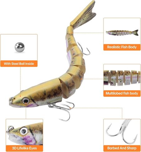 2pcs Multi Jointed Swimbaits Fishing Lures, Slow Sinking Lifelike Swimbait, Freshwater and Saltwater Crankbaits, Swimming Fishing Bait for Bass Trout Crappie Walleye Pike in Saudi Arabia