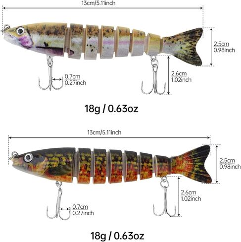 2pcs Multi Jointed Swimbaits Fishing Lures, Slow Sinking Lifelike Swimbait, Freshwater and Saltwater Crankbaits, Swimming Fishing Bait for Bass Trout Crappie Walleye Pike in Saudi Arabia