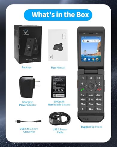 Rugged Flip Phone Unlocked, 4G LTE 2.8'' Touchscreen Smart Cell Phone Android 11, 100dB Speaker GPS MIL-STD IP68 Waterproof Dust-proof Drop-proof, T-Mobile AT&T Compatible, Global Version (Black) in Saudi Arabia