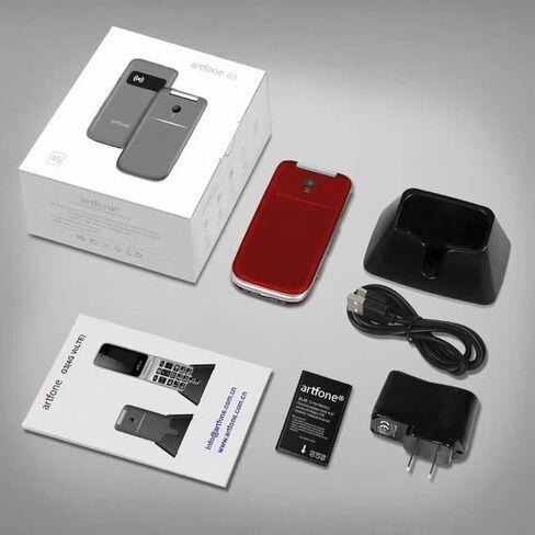 artfone G3 Red - هاتف خلوي VoLTE Flip لكبار السن 丨 هواتف غير مقفلة مع زر SOS 丨 زر كبير وصوت عالٍ 丨 كاميرا 丨 ساعة ناطقة 丨 اتصال سريع 丨 حر اليدين 丨 هاتف غبي 丨 قاعدة شحن 丨 هاتف التحدث والرسائل النصية فقط in Kuwait