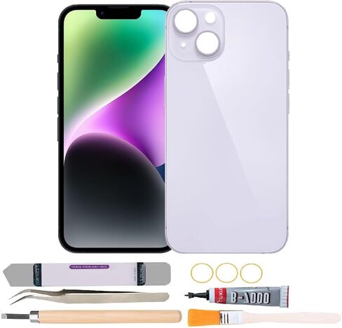 غطاء خلفي زجاجي بديل متوافق مع هاتف iPhone 14 6.1 بوصة مع مجموعة أدوات الإصلاح (أرجواني) in Kuwait