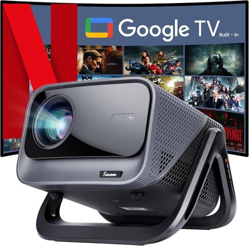 جهاز عرض 4K مع واي فاي وبلوتوث، جهاز عرض ذكي Google TV مرخص رسميًا 1500 ANSI، جهاز عرض أفلام خارجي متوافق مع NETFLIX/YouTube، يدعم أكثر من 1000 تطبيق (رمادي غامق) in Kuwait