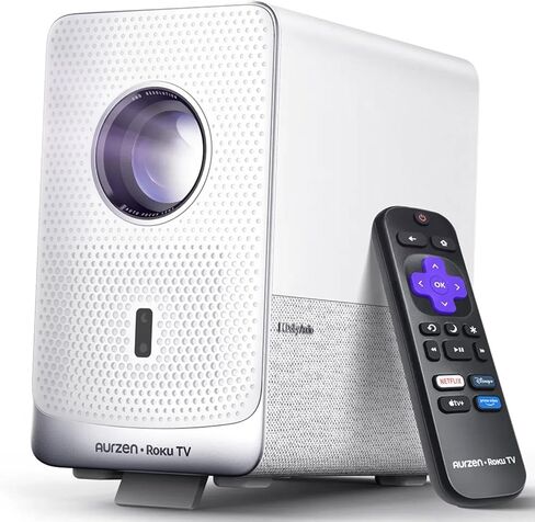 حزمة جهاز عرض مكعب Aurzen D1R مع حقيبة حمل، تجربة تدفق روكو مدمجة، محرك بصري مغلق، 1080 بكسل فل اتش دي، صوت دولبي، جهاز عرض صغير محمول للأفلام المنزلية/الخارجية (عنصران) in Saudi Arabia