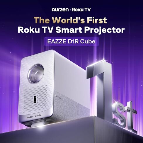 حزمة جهاز عرض مكعب Aurzen D1R مع حقيبة حمل، تجربة تدفق روكو مدمجة، محرك بصري مغلق، 1080 بكسل فل اتش دي، صوت دولبي، جهاز عرض صغير محمول للأفلام المنزلية/الخارجية (عنصران) in Saudi Arabia