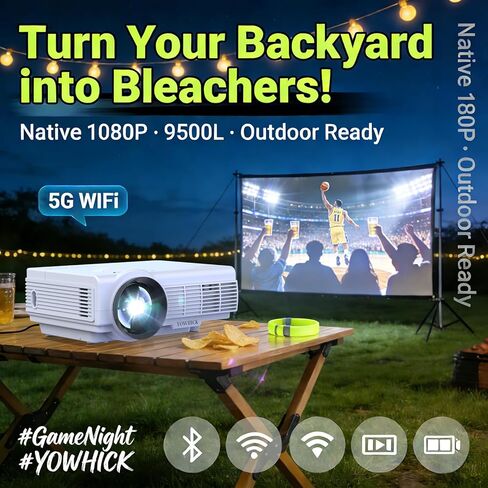 جهاز عرض مع واي فاي وبلوتوث، 5G واي فاي أصلي 1080P 9500L YOWHICK جهاز عرض خارجي يدعم 4K، جهاز عرض أفلام صغير محمول، لـ HDMI وVGA وUSB والكمبيوتر المحمول وiOS وهواتف Android in Saudi Arabia